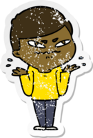 distressed sticker of a cartoon exasperated man png