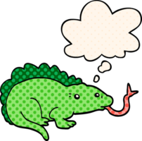 cartoon lizard with thought bubble in comic book style png