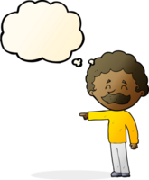 dessin animé, homme, à, moustache, pointage, à, a pensé bulle png