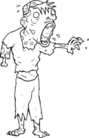 hand drawn black and white cartoon zombie png