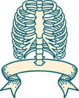 traditional tattoo with banner of a rib cage png