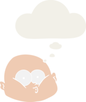 cartoon curious bald man with thought bubble in retro style png