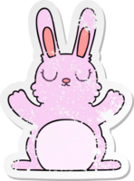 distressed sticker of a quirky hand drawn cartoon rabbit png