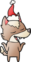 hand drawn gradient cartoon of a wolf laughing wearing santa hat png
