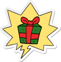 tekenfilm Cadeau met toespraak bubbel sticker png