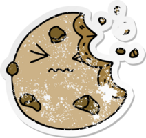 distressed sticker of a quirky hand drawn cartoon munched cookie png