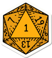 sticker of a natural 1 D20 dice roll png