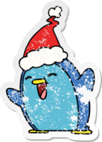 hand- getrokken Kerstmis verontrust sticker tekenfilm van kawaii pinguïn png