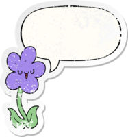 cartoon flower with happy face with speech bubble distressed distressed old sticker png