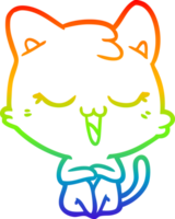 rainbow gradient line drawing of a happy cartoon cat png