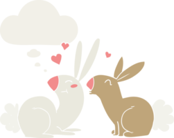 cartoon rabbits in love with thought bubble in retro style png
