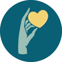 iconic tattoo style image of a hand holding a heart png