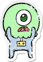 distressed sticker of a cartoon cyclops alien spaceman png