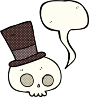 hand drawn comic book speech bubble cartoon skull wearing top hat png