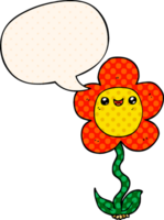 cartoon flower with speech bubble in comic book style png