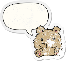 cute cartoon bear with speech bubble distressed distressed old sticker png