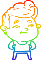 rainbow gradient line drawing of a happy cartoon man png