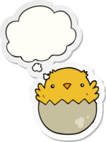 cartoon chick hatching from egg with thought bubble as a printed sticker png