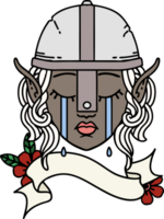 Retro Tattoo Style crying elf fighter character face png