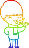 rainbow gradient line drawing of a cartoon boy sticking out tongue png