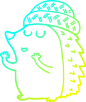 cold gradient line drawing of a cartoon hedgehog wearing hat png