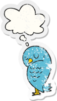 cartoon bird with thought bubble as a distressed worn sticker png