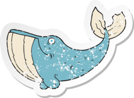 retro distressed sticker of a cartoon whale png