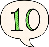 cartoon number 10 with speech bubble in comic book style png