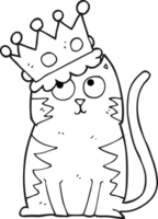mano dibujado negro y blanco dibujos animados gato con corona png