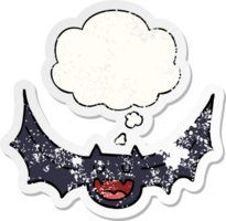 cartoon bat with thought bubble as a distressed worn sticker png