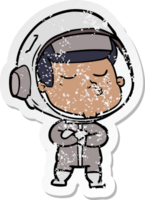 distressed sticker of a cartoon confident astronaut png