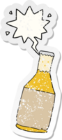 dibujos animados cerveza botella con habla burbuja afligido afligido antiguo pegatina png