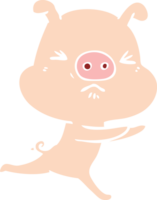 cochon agacé de dessin animé de style couleur plat en cours d'exécution png