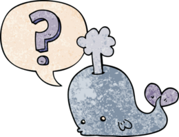 cartoon curious whale with speech bubble in retro texture style png
