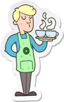 sticker of a cartoon barista serving coffee png