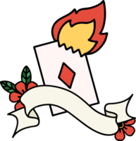 traditional tattoo with banner of a flaming card png