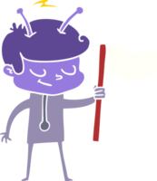 friendly flat color style cartoon spaceman with white flag png