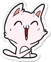 sticker of a happy cartoon cat meowing png