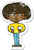 retro distressed sticker of a cartoon boy with hands on hips png