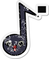 distressed sticker of a cute cartoon musical note png