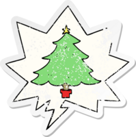 dibujos animados Navidad árbol con habla burbuja afligido afligido antiguo pegatina png