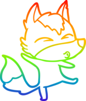 arco iris degradado línea dibujo de un dibujos animados lobo haciendo pucheros png