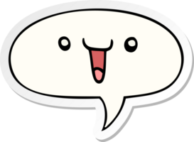 mignonne content dessin animé visage avec discours bulle autocollant png