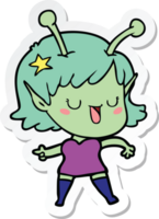 sticker of a happy alien girl cartoon png