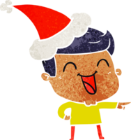 hand drawn retro cartoon of a man laughing wearing santa hat png