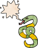 hissing cartoon snake with speech bubble in retro texture style png