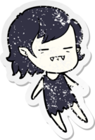 distressed sticker of a cartoon undead vampire girl flying png