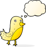 dessin animé oiseau jaune avec bulle de pensée png