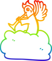 regnbåge lutning linje teckning av en tecknad serie ängel på moln med trumpet png