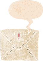 cartoon envelope with speech bubble in grunge distressed retro textured style png